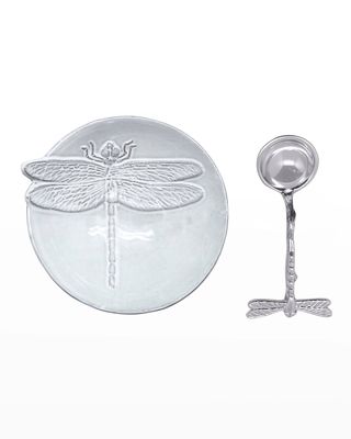 Dragonfly Ceramic Canape Plate and Spoon