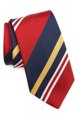 Drake's Baiadere Stripe Silk & Cotton Twill Tie in Red