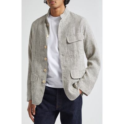 Drake's Check Linen Forestiere Jacket in Ecru And Navy 