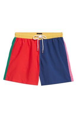 Drake's Colorblock Drawstring Swim Shorts in Red Blue Multi