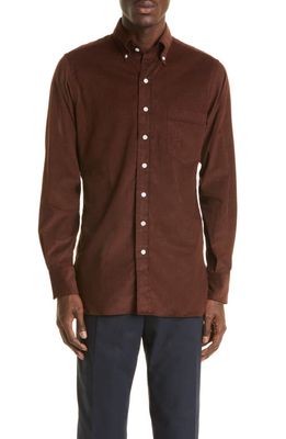 Drake's Cotton Corduroy Button-Down Shirt in Brown 300