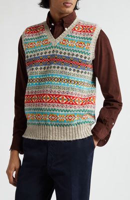 Drake's Fair Isle Wool Sweater Vest in Red Multi