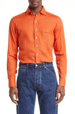 Drake's Linen Button-Up Shirt in Orange