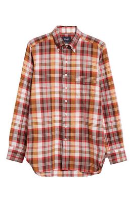 Drake's Madras Plaid Button-Down Shirt in Brown/Red