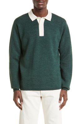 Drake's Merino Wool Rugby Polo Sweater in Green