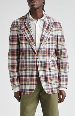 Drake's Mk. I Seersucker Games Sport Coat in Navy Plaid Multi 