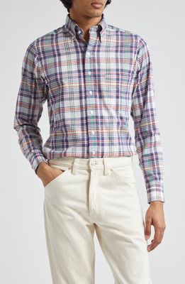 Drake's Plaid Madras Button-Down Shirt in Navy And Yellow Multi