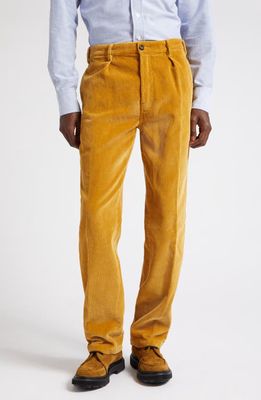 Drake's Pleated Corduroy Trousers in Yellow