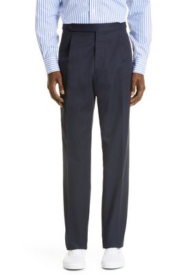 Drake's Pleated Cotton Drill Pants in Navy