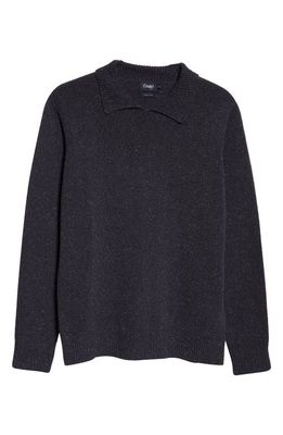 Drake's Polo Collar Silk Donegal Tweed Sweater in Navy