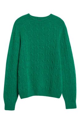 Drake's Shetland Cable Knit Wool Crewneck Sweater in Pixie