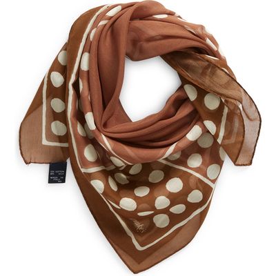 Drake's Spotted Border Print Cotton & Silk Bandana in Brown 