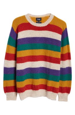 Drake's Stripe Brushed Wool Crewneck Sweater in Ivory Multi