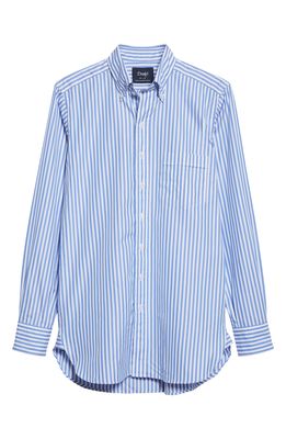 Drake's Stripe Button-Down Poplin Shirt in Blue