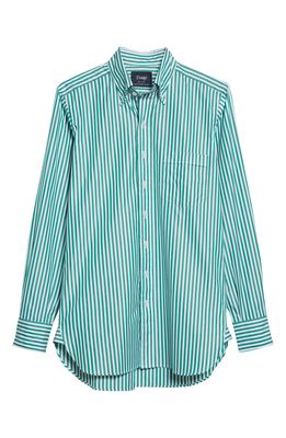 Drake's Stripe Button-Down Poplin Shirt in Green