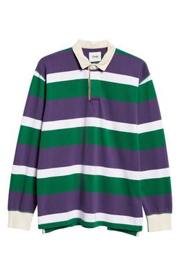 Drake's Stripe Long Sleeve Rugby Polo in Purple/Green/White