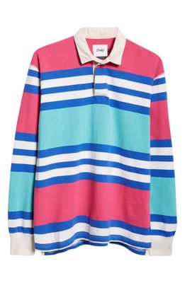 Drake's Stripe Long Sleeve Rugby Shirt in Pink Green And Blue