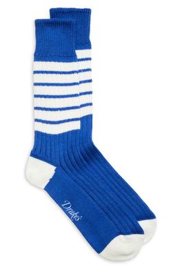 Drake's Stripe Sport Socks in Blue /White 