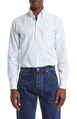 Drake's Ticking Stripe Oxford Cotton Button-Down Shirt in Blue Stripes
