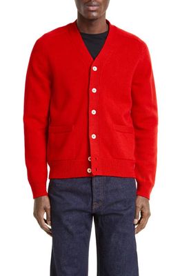 Drake's V-Neck Lambswool Cardigan in Red 700
