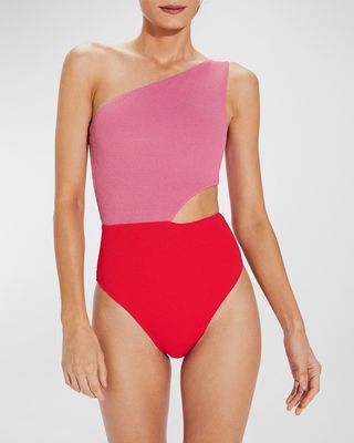 Drape Colorblock Asymmetric One-Piece Swimsuit
