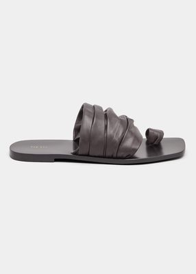 Drape Leather Toe-Loop Flat Sandals