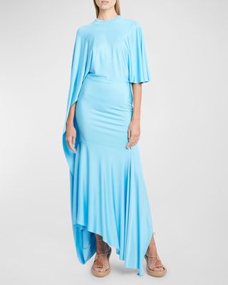 Draped Asymmetric Gown with Back Cutouts