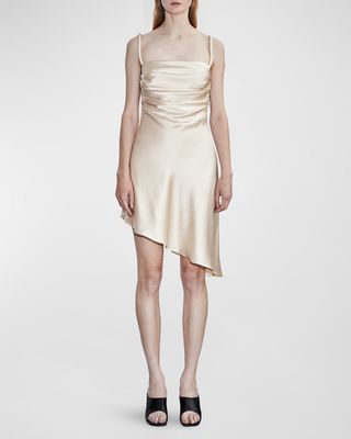 Draped Asymmetric Silk Bias Mini Dress