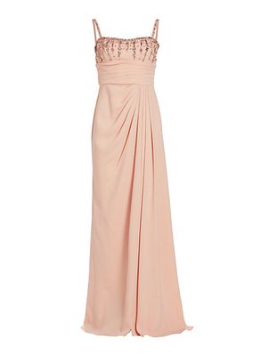 Draped Beaded Column Gown