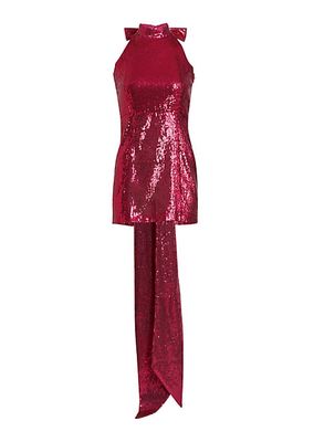 Draped Bow & Sequin-Embroidered Minidress