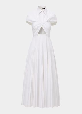Draped Cutout Pleated Shirtdress