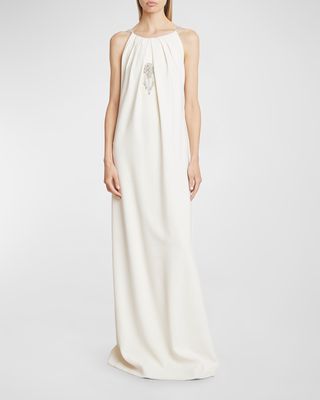 Draped Gown with Crystal Embroidery