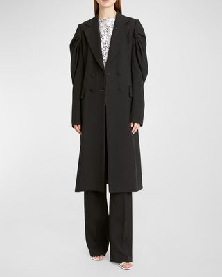 Draped Sleeve Double-Breasted Long Tailored Coat