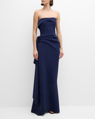 Draped Strapless Bustier Column Gown