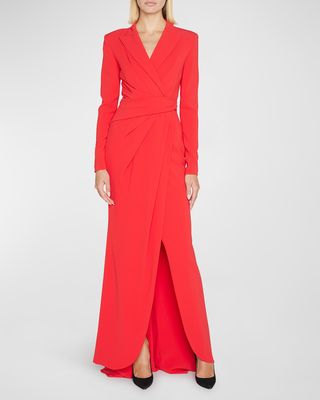 Draped Stretch Crepe Trench Gown