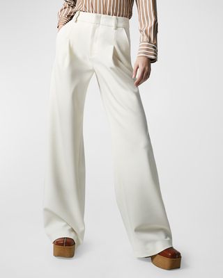 Drapey Mid-Rise Pleated Cotton Trousers