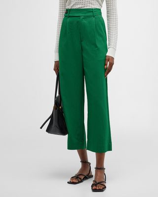 Drapey Suiting Wide-Leg Cropped Pants