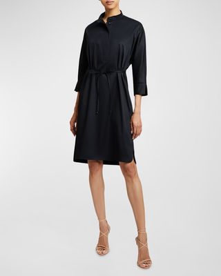 Drawstring Cotton Midi Shirtdress