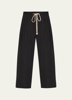 Drawstring Pleated Poplin Pants