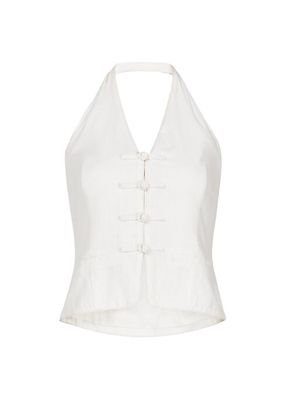 Drea Cotton-Linen Tailored Halter Vest