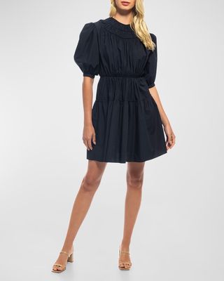 Drea Ruched Puff-Sleeve Mini Dress