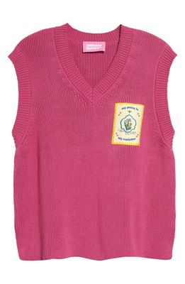 DREAM BABY Patch V-Neck Cotton Sweater Vest in Pink