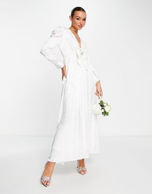 Dream Sister Jane Bridal 80s maxi dress in floral jacquard-White