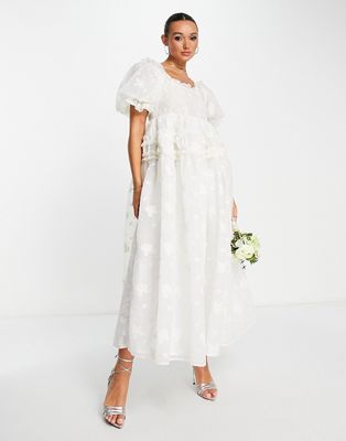 Dream Sister Jane Bridal puff sleeve organza maxi dress in white floral