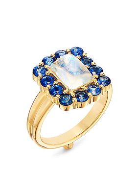 Dreamcatcher 18K Yellow Gold, Blue Moonstone & Blue Sapphire Ring