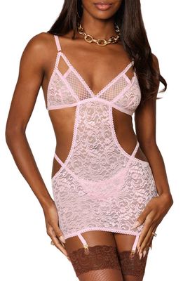 Dreamgirl Cutout Lace Basque with Garter Straps & G-String in Pink