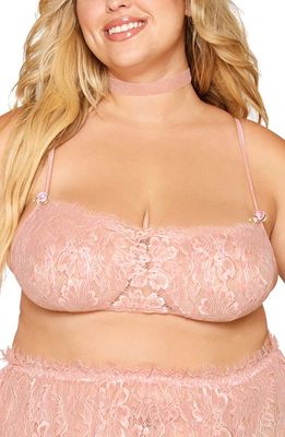 Dreamgirl Floral Lace Bralette, Garter Skirt & Choker Set in Rose Quartz 