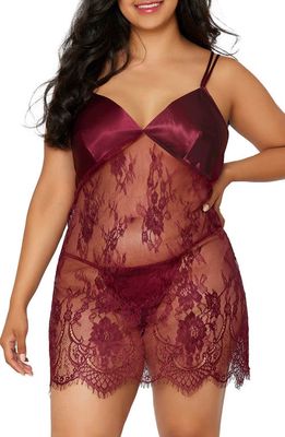 Dreamgirl Lace Chemise & G-String Set in Burgundy