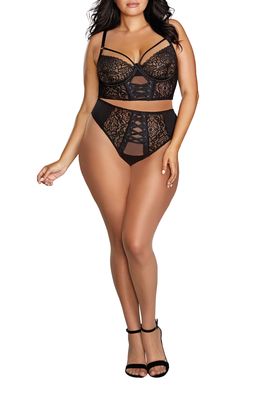 Dreamgirl Lace-Up Underwire Bustier & High Waist Panties in Black