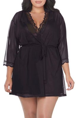 Dreamgirl Mesh Chemise, Robe & G-String Set in Black 